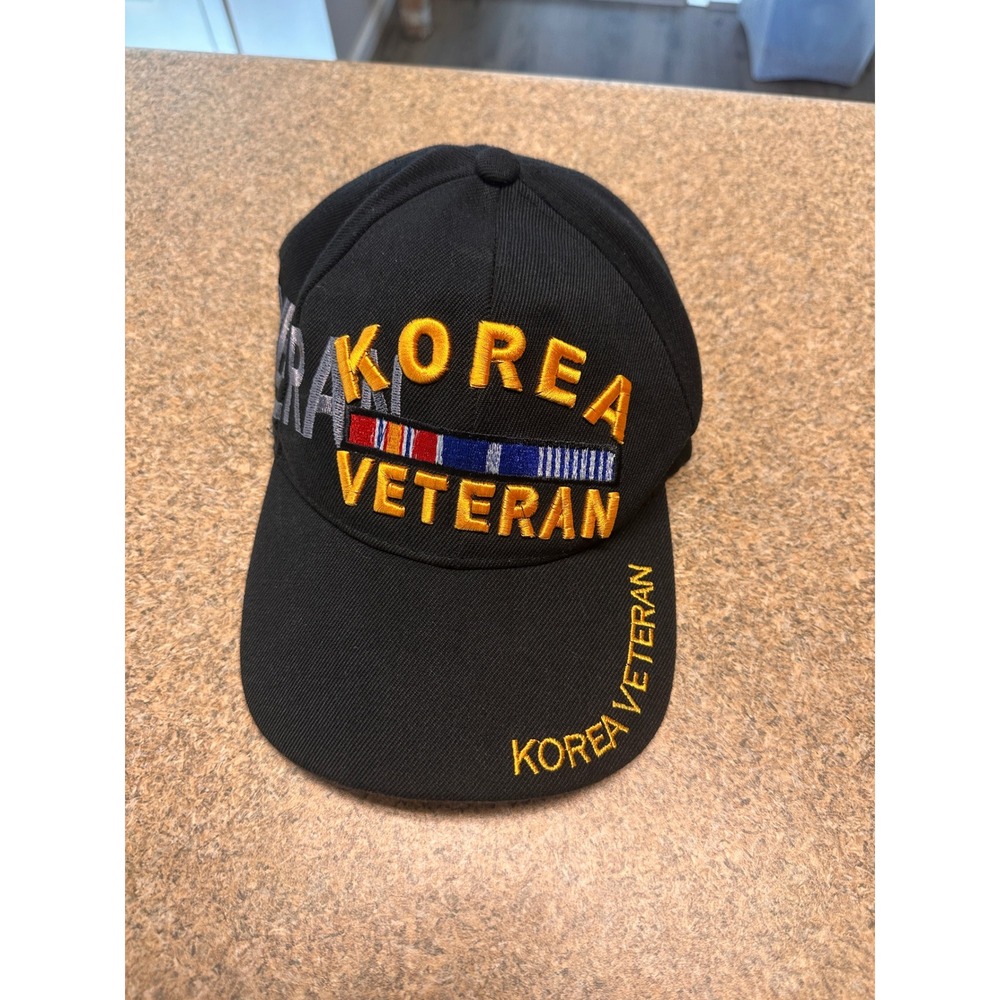 Korea Veteran Black Embroidered Adjustable Baseball Cap One Size Fits All Hat